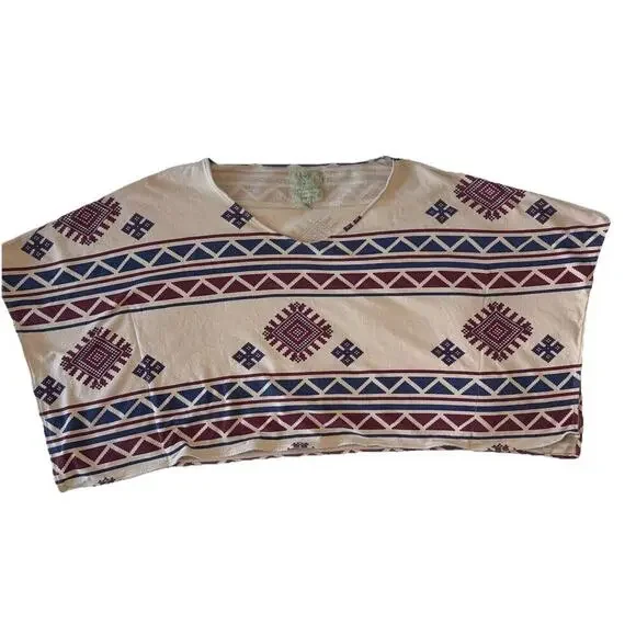 Woman’s Southwest Tribal Geometrical Tunic Top S M Oversized Short Sleeve Flowy - Picture 9 of 9